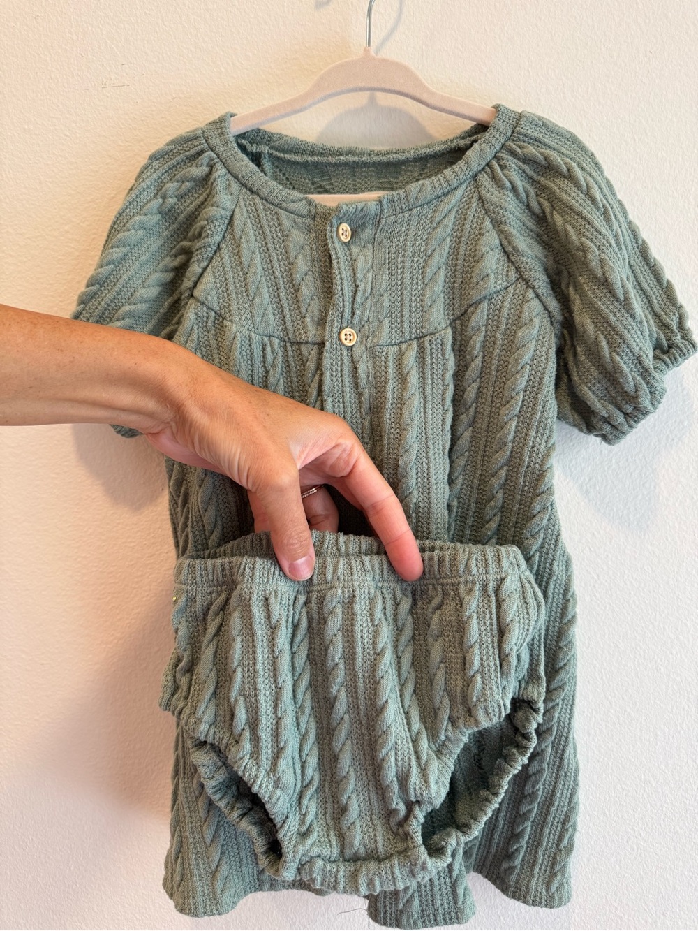 Soft Knit Sage Green Toddler Girls' Casual Dress with Bloomers